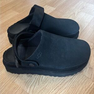 UGG Black Suede Platform Clog Mules with Adjustable Back Strap